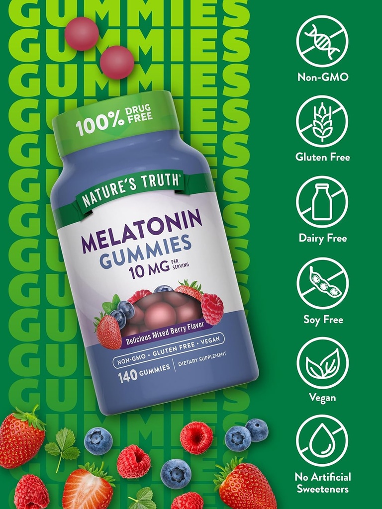 Nature's Truth Melatonin Gummies | 10mg | 140 Count | Berry Flavor | Vegan, Non-GMO & Gluten Free Supplement for Adults 4