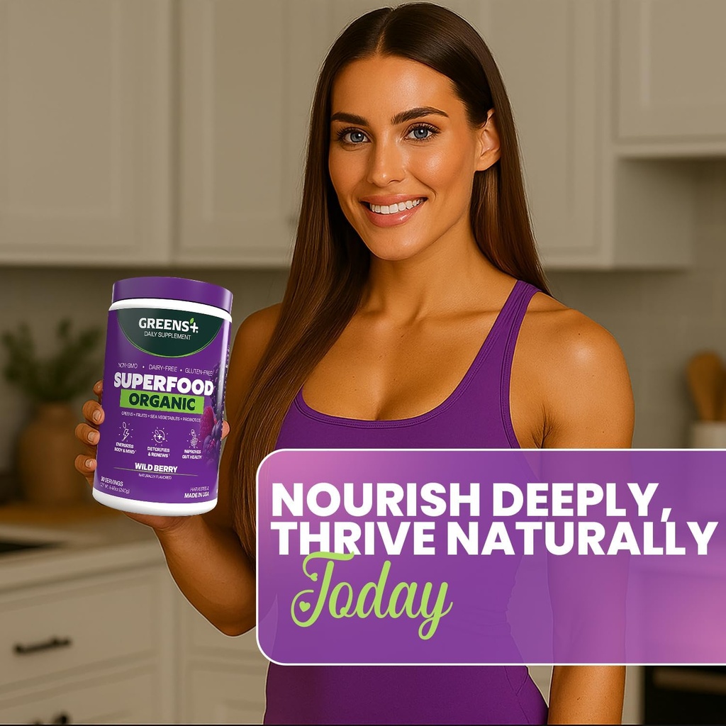 Greens+ Organic Wild Berry Superfood Powder, Antioxidant Polyphenol, Blend for Morning Kick, Energy, Vitality Boost, Nutrition, Vibrant Health, Dietary Supplement, Vegan Soy/Dairy/Gluten Free(8.46oz) 4