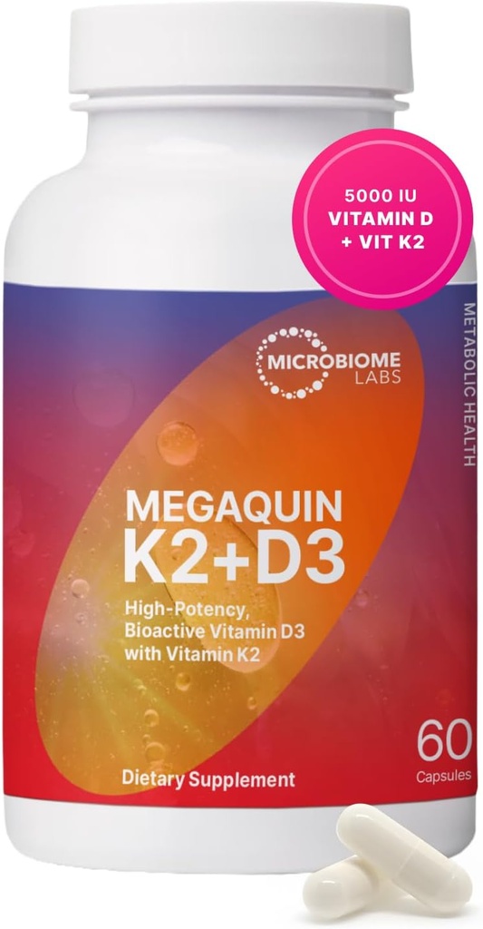Microbiome Labs MegaQuin D3 + K2 - High Potency Vitamin D3 K2 Supplement - Bioactive & Bioavailable - Vitamin D3 5000 iu & MK-7 - Support Bone, Heart, Nerve & Immune Health (60 Capsules) 2