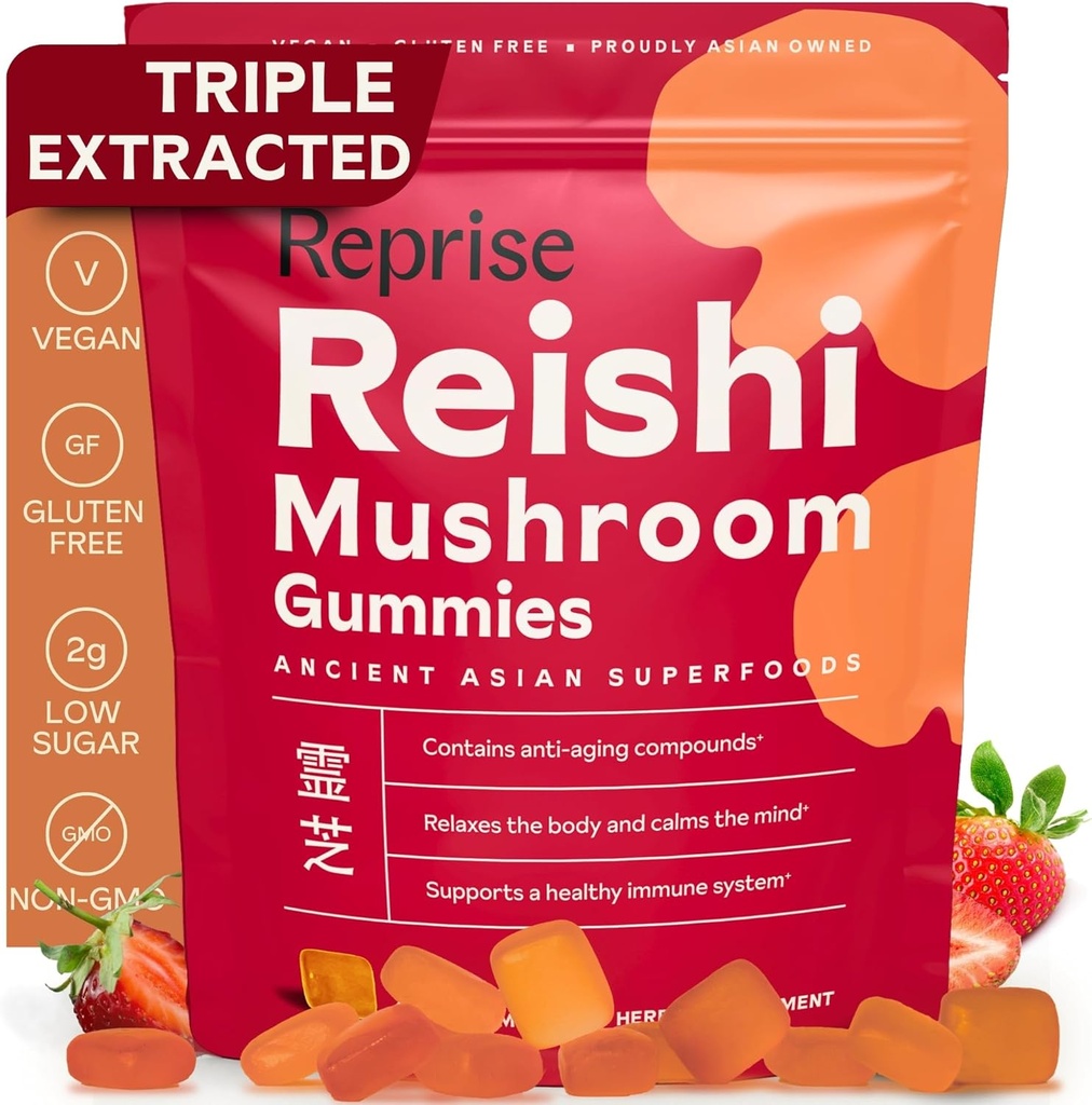 Reishi Mushroom Gummies | Hongo Reishi Mushroom Supplement Gummies (Lingzhi, Ganoderma Lucidum) | Full Spectrum Stress Gummies for Adults | Red Reishi Mushroom | Strawberry Flavor | 45 Count 2