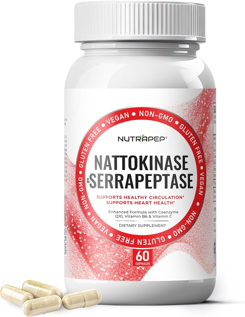 Nattokinase 2000 FU Serrapeptase 240000 SPU Supplement - Enhanced with Coenzyme CoQ10 Vitamin B6 Vitamin C Black Pepper Extract - Nattokinase 400mg Capsule for Men Women 2