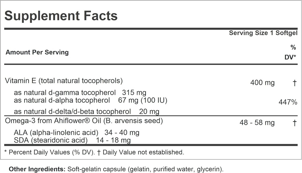 ANDREW LESSMAN Gamma Vitamin E 360 Softgels - 315 mg Gamma Tocopherol, Protective Vitamin E. Four Forms of Natural Tocopherols with Ahiflower Oil. Powerful Anti-oxidant. No Synthetic Forms 3
