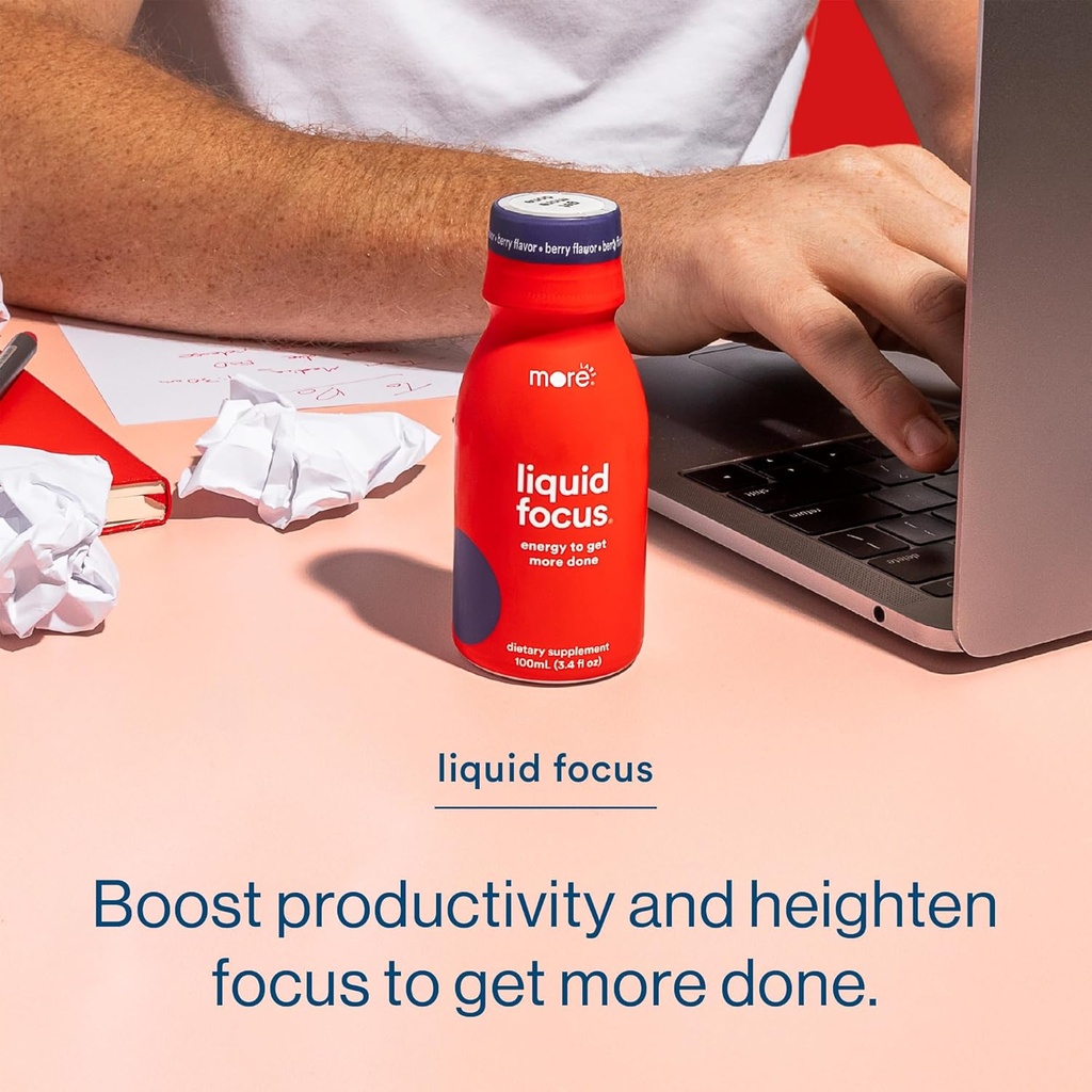 More Labs Liquid Focus, Nootropic Smart Drink with Powerful Antioxidants & Adaptogenic Herbs for Energy and Concentration, 150mg Caffeine (Pack of 6) 4