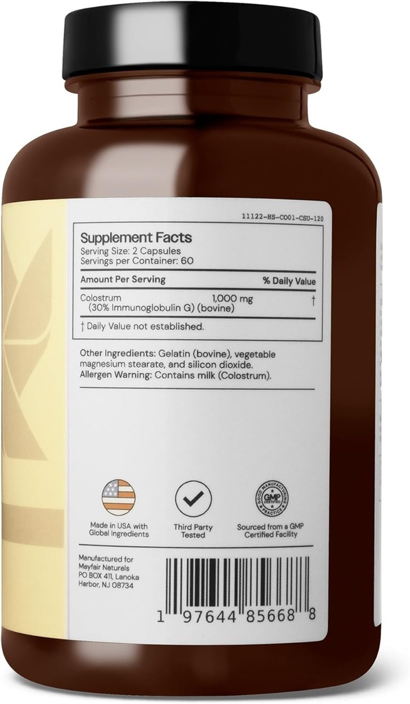 Colostrum Supplement 1000mg, 120 Capsules, 30% IgG, Bovine Colostrum, Immune System Support 4