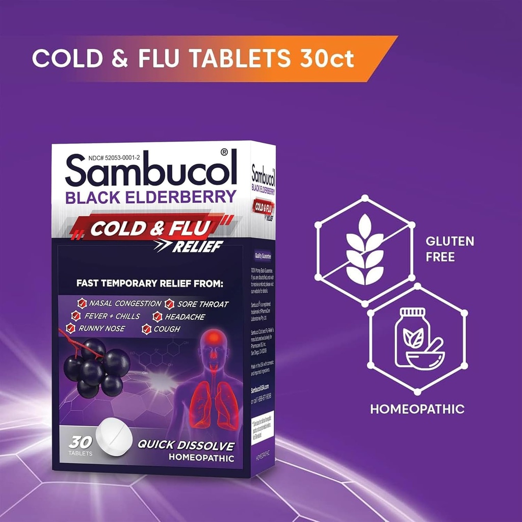 Sambucol Cold and Flu Relief Tablets - Homeopathic Cold Medicine, Remedy for Adults, Black Elderberry for Colds, Zinc Remedy - 30 Count 5