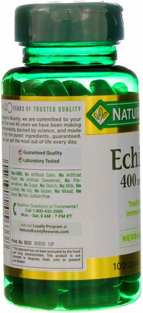 Nature's Bounty Natural Whole Herb Echinacea 400mg, 100 Capsules (Pack of 2) 3