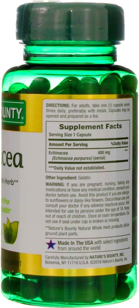 Nature's Bounty Natural Whole Herb Echinacea 400mg, 100 Capsules (Pack of 2) 5