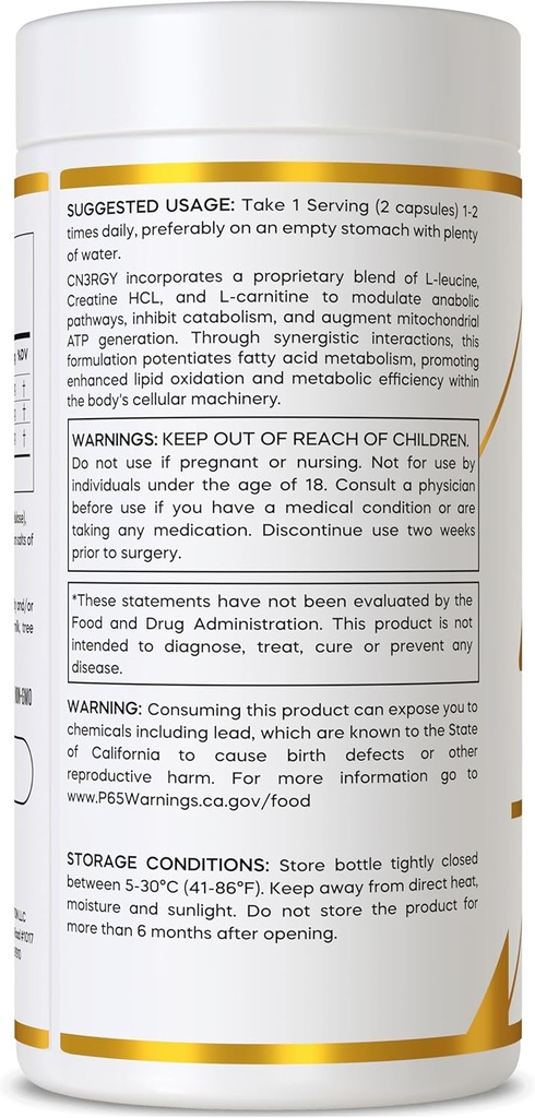 Forma Nutrition Advanced CN3RGY – 120 Capsules, 1000mg L-Leucine, 400mg L-Carnitine, 400mg Creatine HCl per Serving. 4