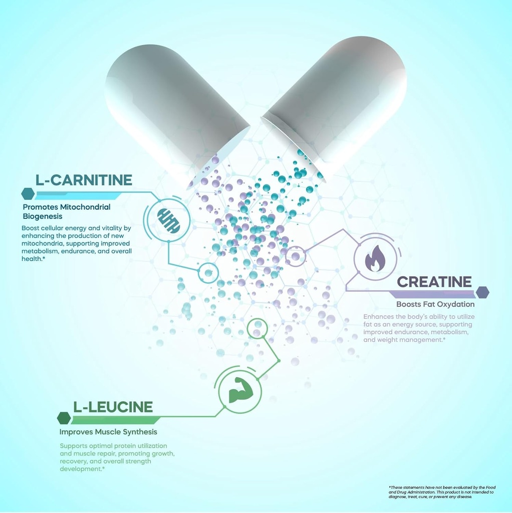 Forma Nutrition Advanced CN3RGY – 120 Capsules, 1000mg L-Leucine, 400mg L-Carnitine, 400mg Creatine HCl per Serving. 6
