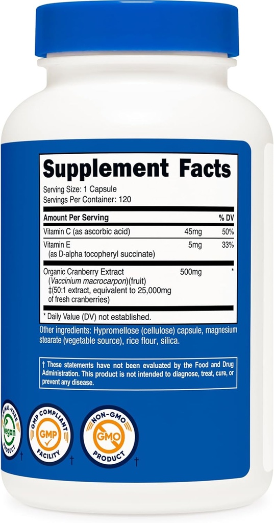 Nutricost Cranberry Extract 25,000mg (120 Servings) 2 Bottles with Vitamin C and Vitamin E 6