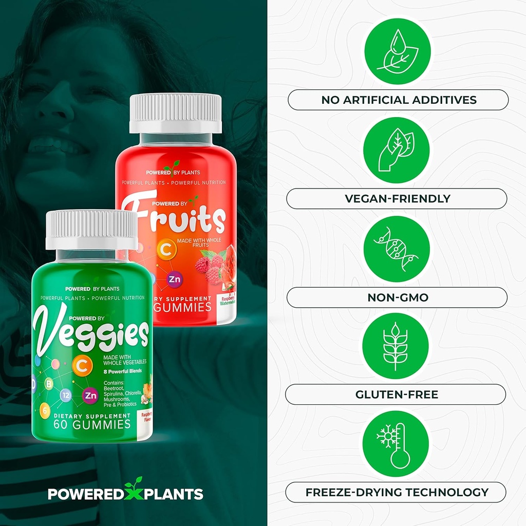 Fruit and Veggie Gummies for Adults - Natural Superfood with Vitamins, Minerals, & Antioxidants - Fruit and Veggies Supplement - Powered by Plants, Pack of 2, 60 Gummies Each, 30-Day Supply 5