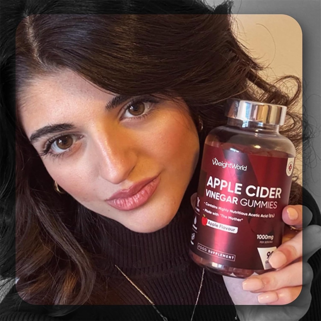 WeightWorld Apple Cider Vinegar Gummies with The Mother 1000mg - 90 Gummies - Added Vitamin B6, B12, B9 (Folic Acid) & C for Detox, Cleanse, Digestion & Metabolism - Delicious Natural Apple Flavor 6