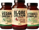 Algae Calcium & Vegan Omega 3 & Vitamin B Complex Bundle - Calcium Supplement from Red Algae, Plant Based DHA & EPA Fatty Acids, Essential B Vitamins 2