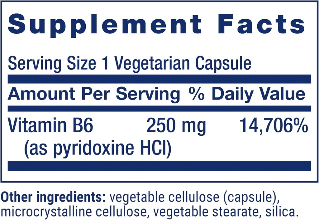 Life Extension Vitamin B6, 250 mg, high Potency, Cardiovascular Health, neurological Health, Eye Health, Healthy Kidney Function, Gluten-Free, Non-GMO, Vegetarian, 100 Capsules 4