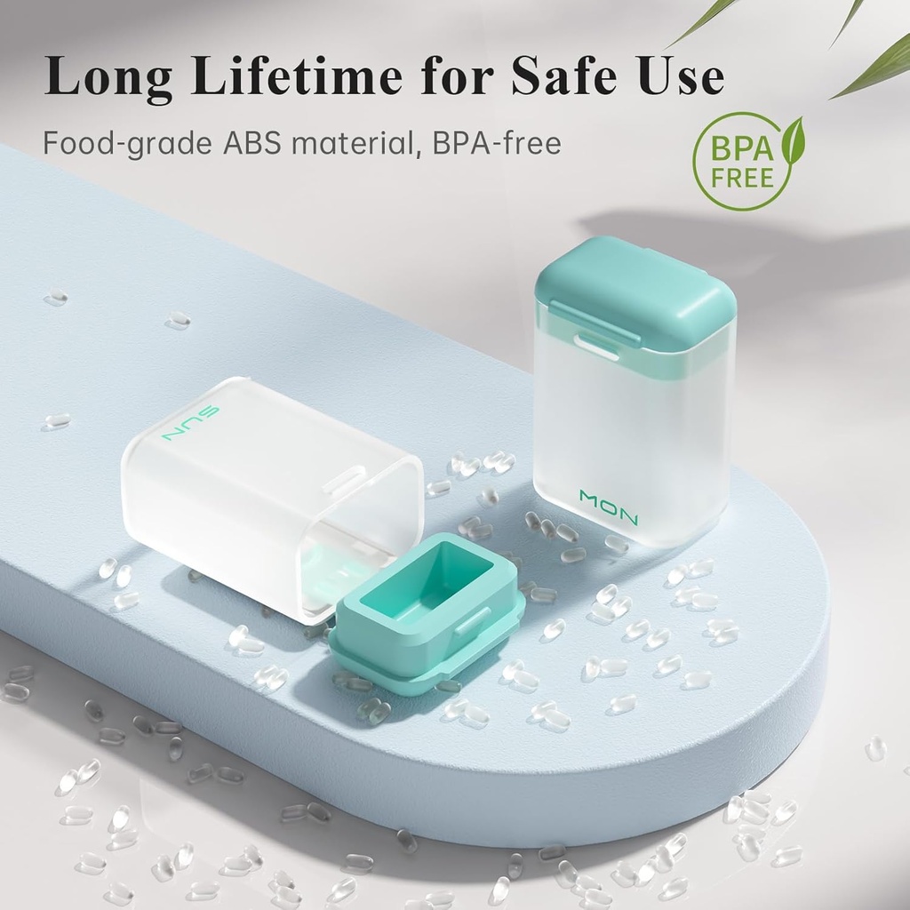 Weekly Pill Organizer Magnetic, Removable Pill Box 7 Day 1 Time a Day, Large Pill Case Travel, Week Once Daily Medication Dispenser, Medicine Container Holder for Supplement Vitamin, Cyan 6