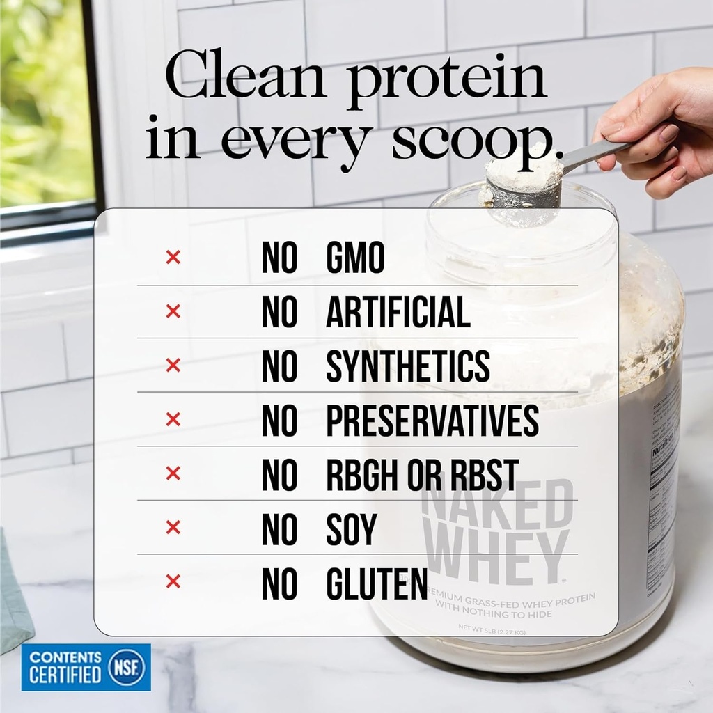 NAKED Vanilla Whey Protein Powder - All Natural Grass Fed Whey Protein Powder, Vanilla Flavor, Organic Coconut Sugar, 5Lb Bulk, GMO-Free, Soy Free, Gluten Free - 61 Servings 4