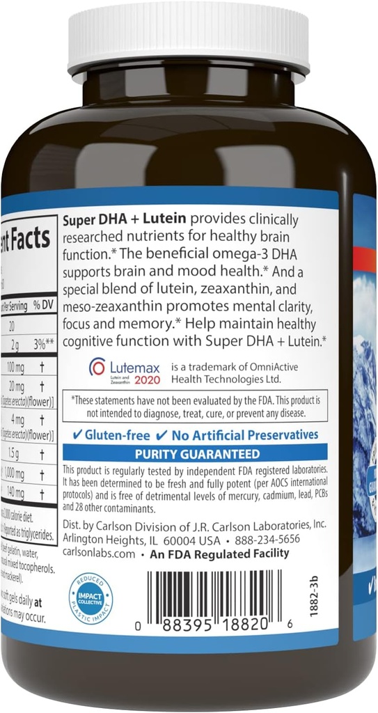 Carlson - Super DHA Plus Lutein, 1000 mg DHA + 20 mg Lutein, 120 Softgels 4