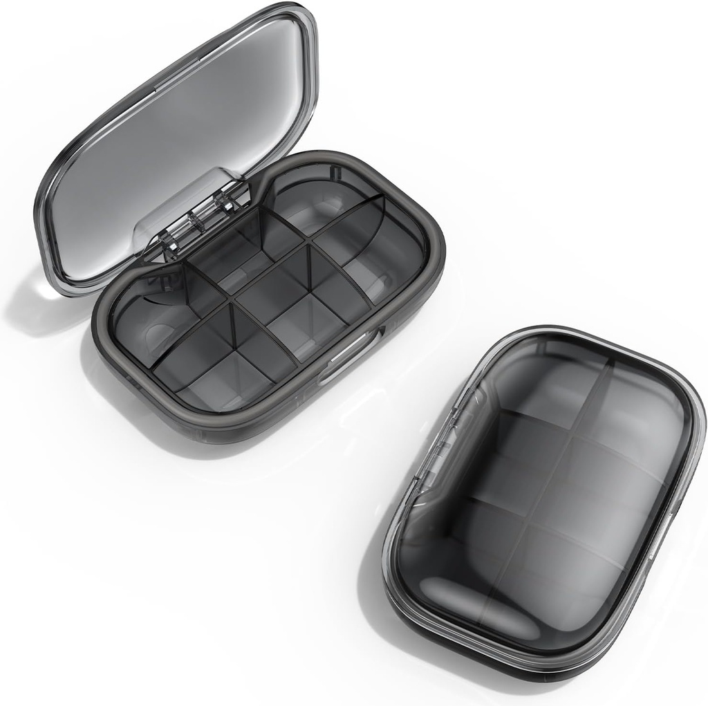 6 Compartment Travel Pill Organizer, Moisture Proof Case for Pocket Purse, Daily Portable Medicine Vitamin Container, Fish Oil and Supplement Box (Black) 2