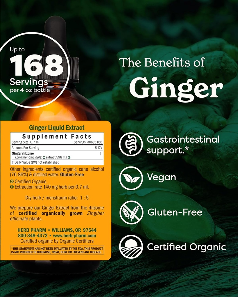 USDA Organic Ginger Root Extract*: Digestion & Circulatory Support | Ginger Tincture for Occasional Nausea | Non-Bitter Vegan Digestive Supplement | 4 Oz, Up to 3 Months Supply 3