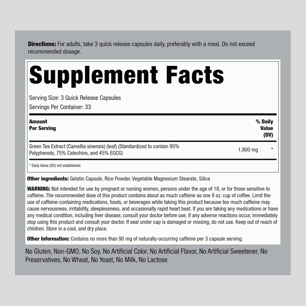 Piping Rock EGCG Green Tea Extract 1800 mg | 100 Capsules | Standardized Supplement | Non-GMO, Gluten Free 3