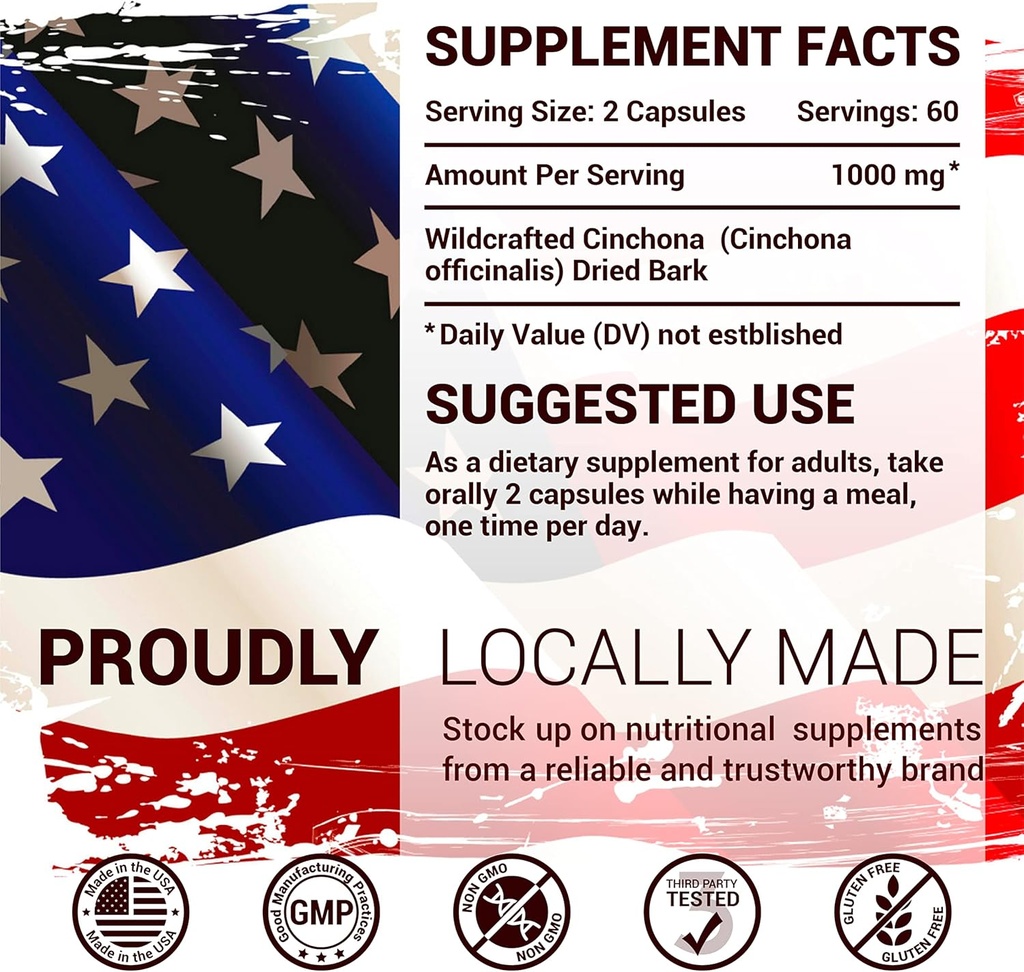 SIRUNES Leg Cramps Relief Quinine Capsules – Natural Cinchona Bark Supplement for Cramp Defense & Digestive Health – 1000mg Quinine Pills, 120 Tablets, Non-GMO, Gluten-Free 3