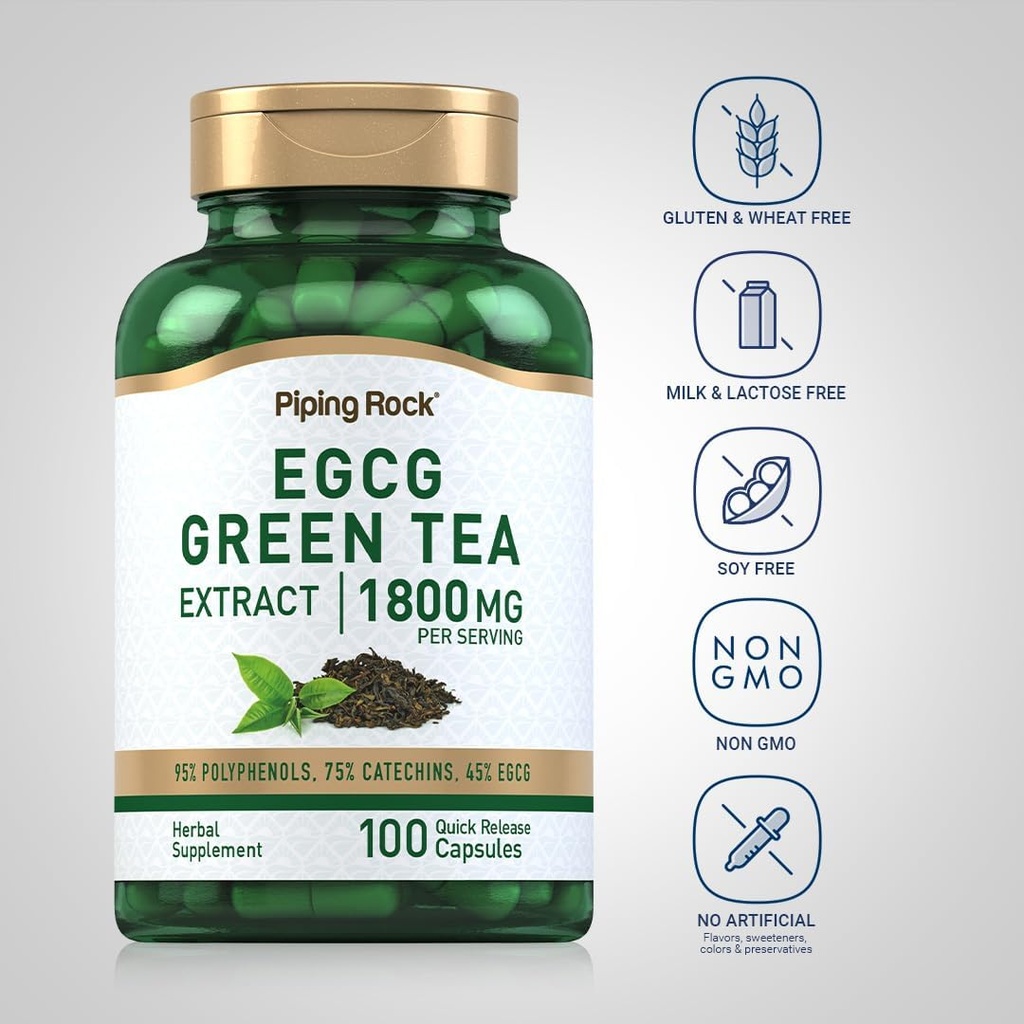 Piping Rock EGCG Green Tea Extract 1800 mg | 100 Capsules | Standardized Supplement | Non-GMO, Gluten Free 4