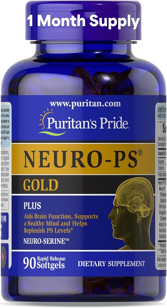 Puritan's Pride Neuro-PS® Gold Plus Neuro-Serine™ with Gingko Biloba and DHA, Advanced Dietary Supplement for Brain Function, Health, and Memory Support, 1 Month Supply, 90 Rapid Release Softgels 2
