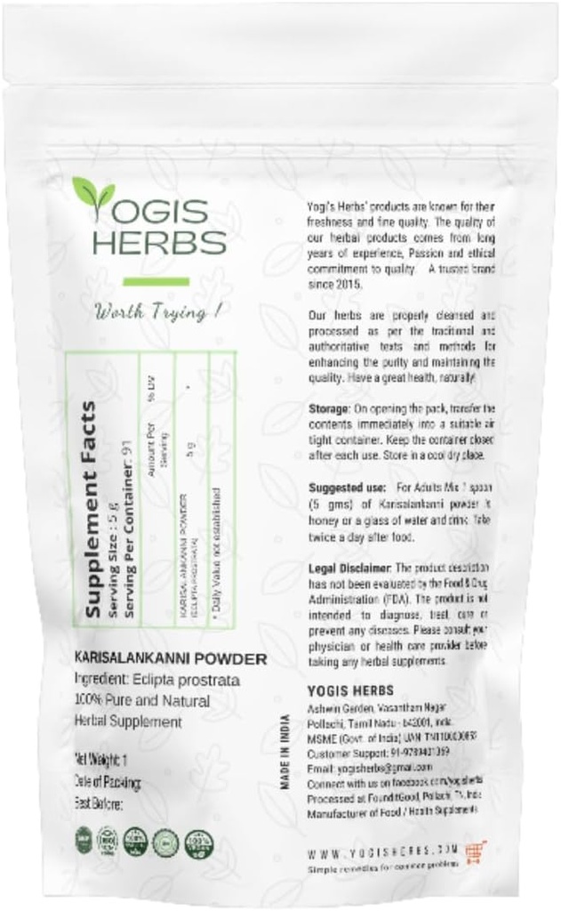 YOGIS HERBS Yogis Herbs Karisalankanni Powder (Eclipta Alba/False Daisy) 1 Lb Fresh & Pure 1 Pound (Pack Of 1) 3