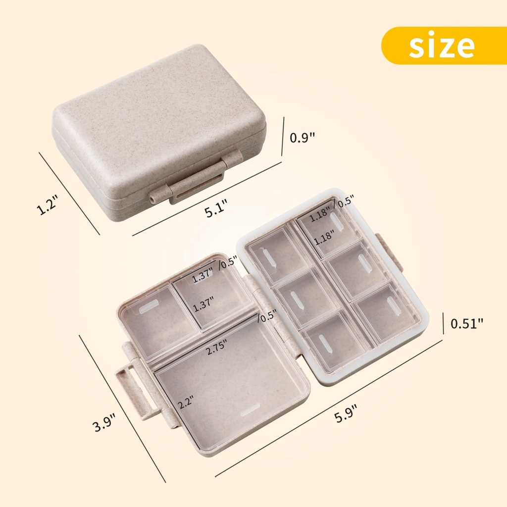 2 Pack 9 Compartments Travel Pill Organizer Box Moisture Proof Small Pill Case for Pocket Purse Daily Pill Holder Container for Medicine Vitami 4