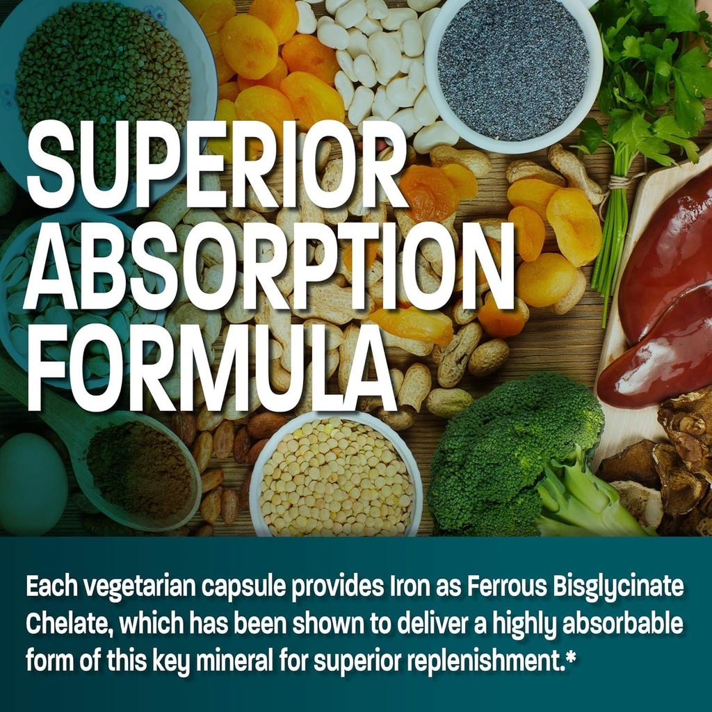Bronson Iron Bisglycinate 25 mg Gentle on The Stomach, Supports Energy & Healthy Red Blood Cell Production - Non-Constipating Formula - Non GMO, 360 Vegetarian Capsules 5