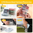 2 Pack 9 Compartments Travel Pill Organizer Box Moisture Proof Small Pill Case for Pocket Purse Daily Pill Holder Container for Medicine Vitami 6
