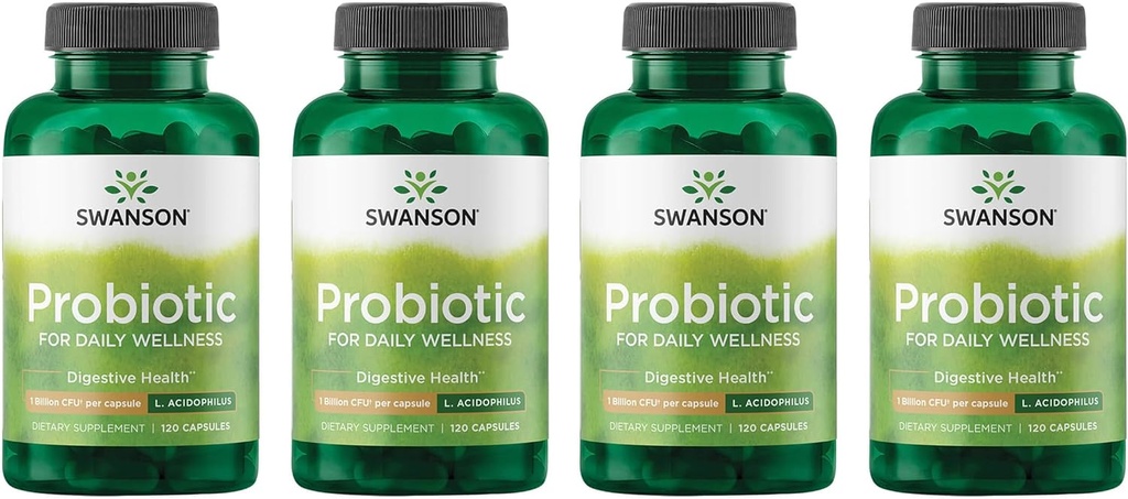Swanson Probiotic - Digestive Health Supplement w/ 1 Billion CFU per Capsule - Natural Formula Supporting Bowel Regularity & Daily Wellness - (120 Capsules) (4 Pack) 2