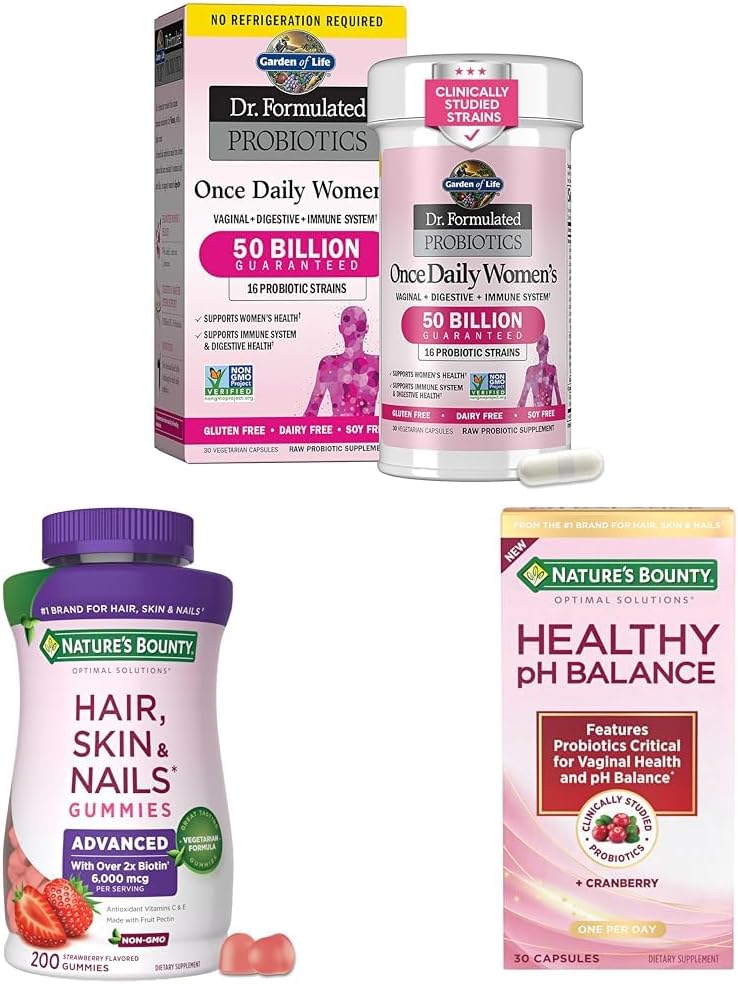 Garden of Life & Nature's Bounty Women’s Wellness Valentine’s Day Bundle- Digestive & Vaginal Health Support, Hair, Skin & Nails Pectin Gummies with Biotin, Vaginal Probiotics with Cranberry, 30-200ct 2