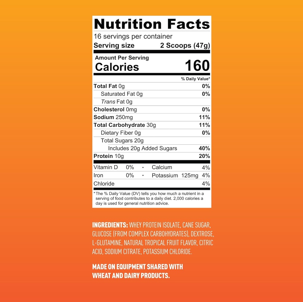 Fluid Recovery, Post-Workout Drink Mix, Whey Isolate Protein, L-Glutamine, Carbs, All Natural Ingredients, Gluten-Free, Lactose-Free (Tropical Fruit) 4