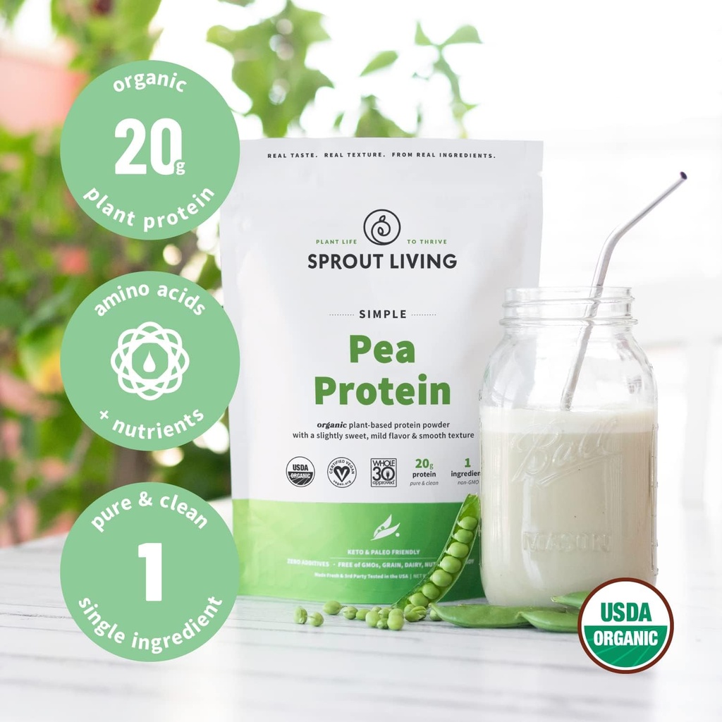 Sprout Living Organic Pea Protein Powder, Unflavored, 20 Grams of Plant Based Organic Protein Powder Without Artificial Sweeteners, Non Dairy, Non-GMO, Vegan, Gluten Free (2 Pound, 38 Servings) 6