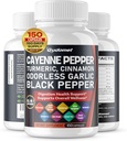 Cayenne Pepper Turmeric Odorless Garlic Cinnamon Fenugreek Citrus Bergamot Artichoke Blueberry Green Tea Black Pepper -150 Capsules- Made in USA 2