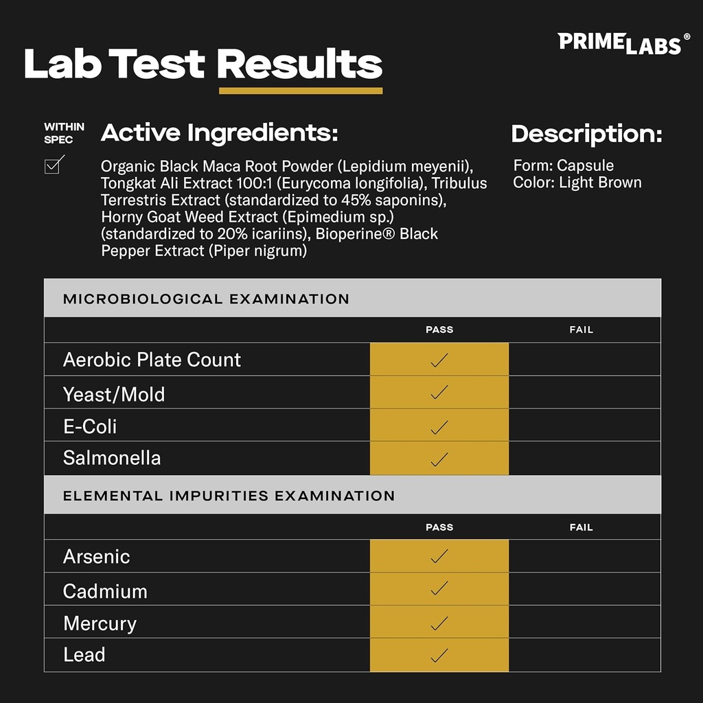 Prime Labs Tongkat Ali for Men - Plus Organic Black Maca Root and Tribulus Terrestris - Performance, Vitality, Energy - 60 Count 4