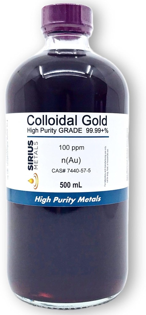 True Colloidal Gold (100 ppm) - 99.99+% Purity - 500 mL (16.9 Fl Oz) in a Clear Glass Bottle 2