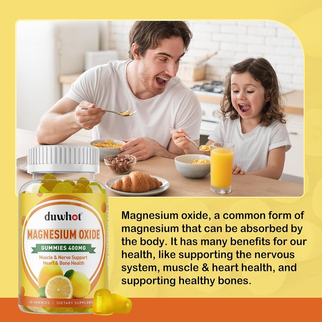 Magnesium Oxide Gummies 400mg, Magnesium Oxide Chewable Supplement for Adults & Kids, Nerve, Muscle, Bone & Heart Support, Non GMO, Pectin, Vegan, 120 6