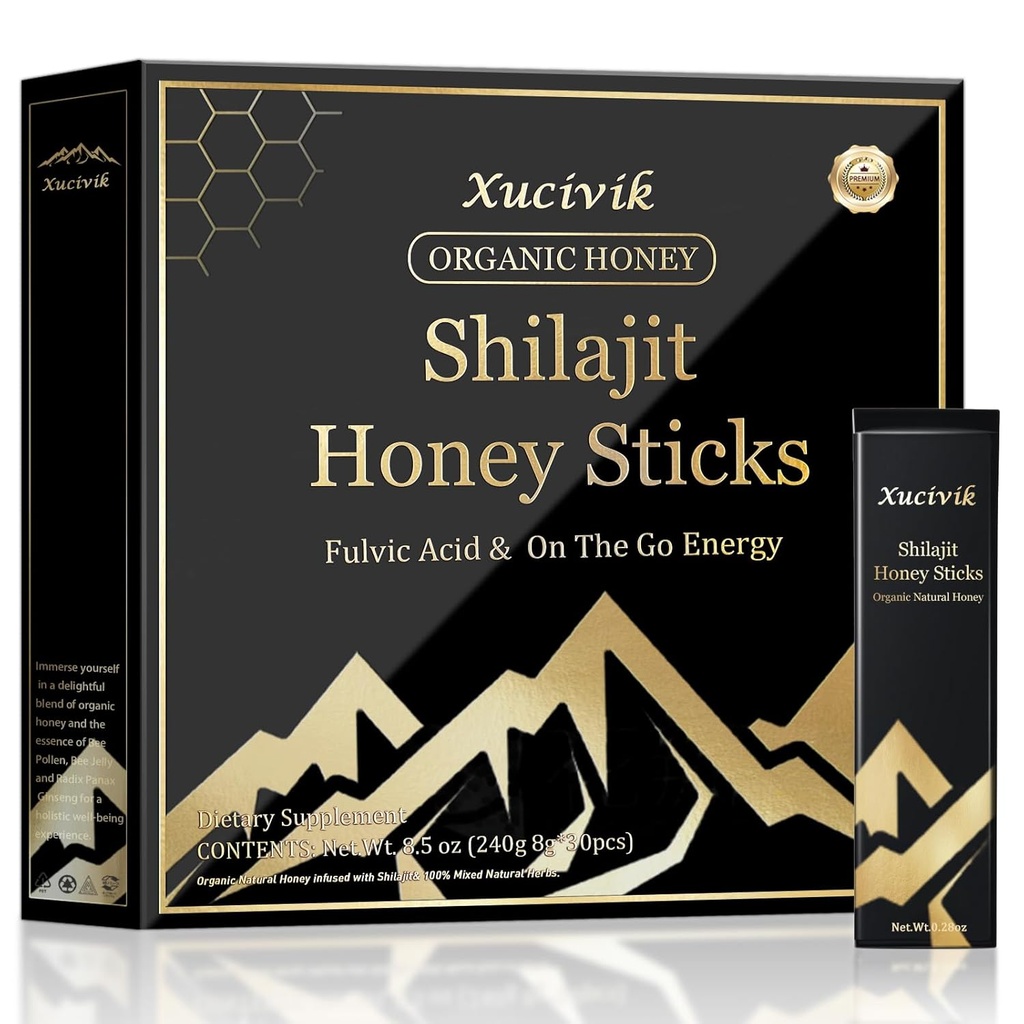 Xucivik Shilajit Honey Sticks,Pure Shilajit Resin with Organic Honey & Saffron, Boost Energy, Strengthen Immunity, Enhance Mental Clarity,Perfect for Men & Women,30 Sticks 2