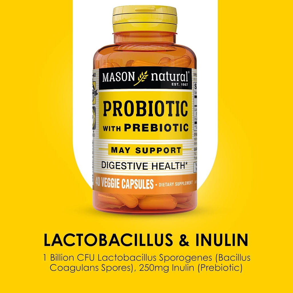 MASON NATURAL Probiotic with Prebiotic, 40 Day Supply for Normal Digestive Function & Improved Gut Health, 40 Veggie Capsules 5