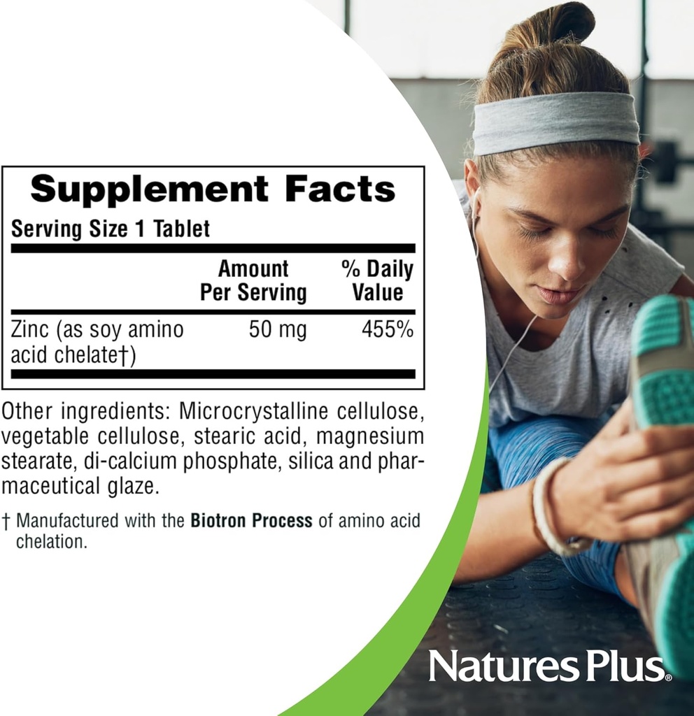 NaturesPlus Zinc - 50 mg, 90 Tablets - Supports Immune Health & Overall Well-Being - High-Potency Amino Acid Chelate Form - Gluten Free, Vegetarian - 90 Servings 6
