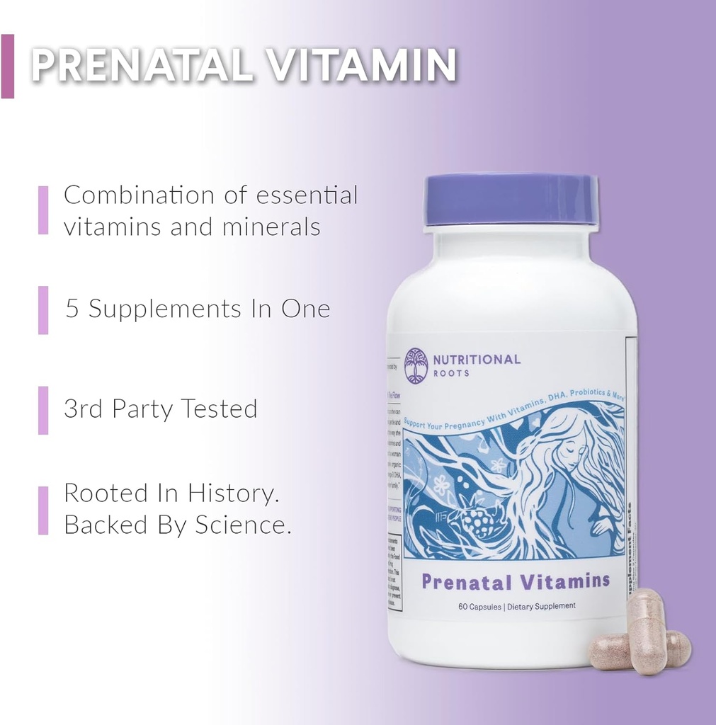 Nutritional Roots Prenatal Vitamins with DHA - Whole Food Vitamins with Folate, Probiotics and Regenerative Organic Ingredients, Without Iron, Without Iodine, Bump It Up, 30 Servings 3