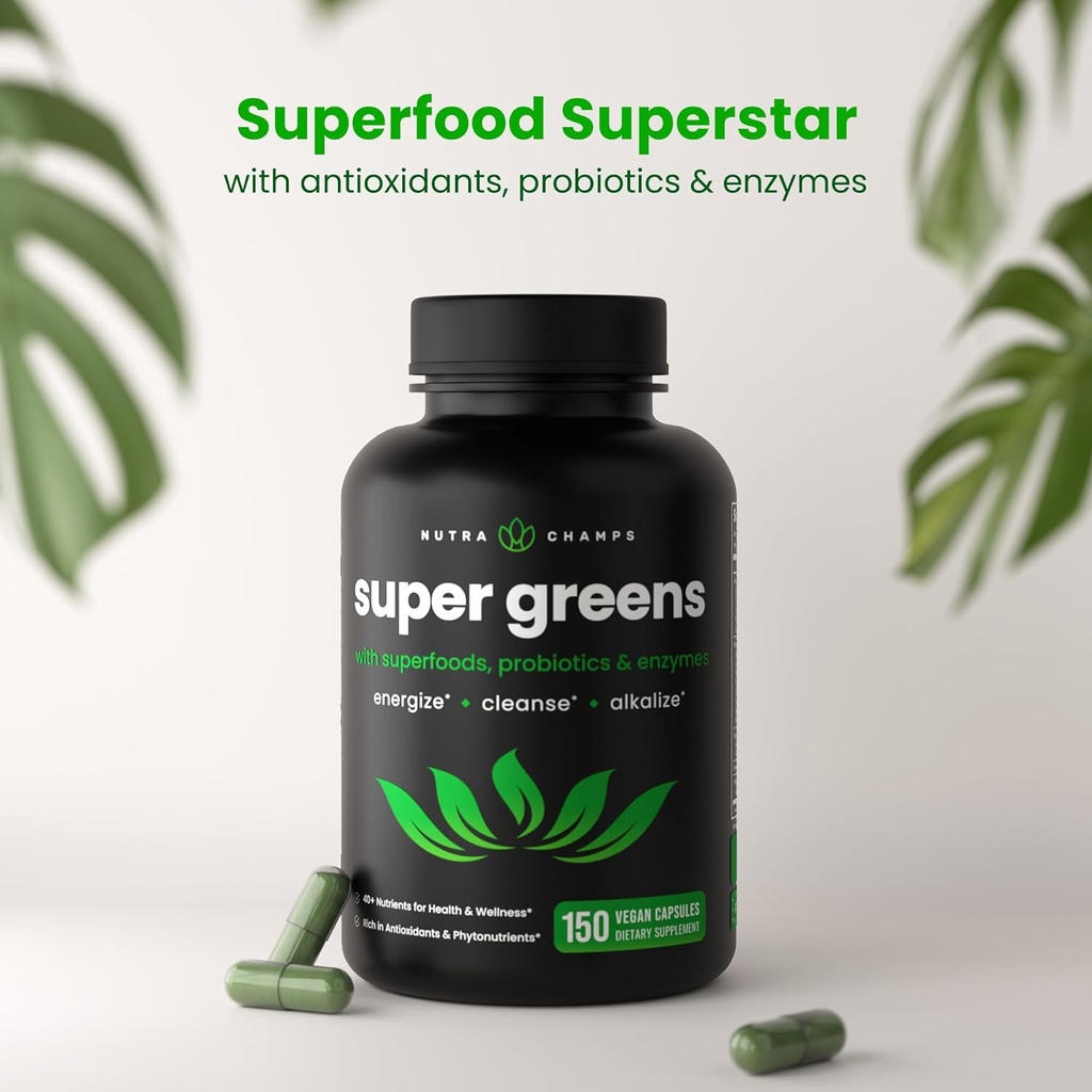 NutraChamps Super Greens Antioxidant Powder & Super Greens Capsules 4