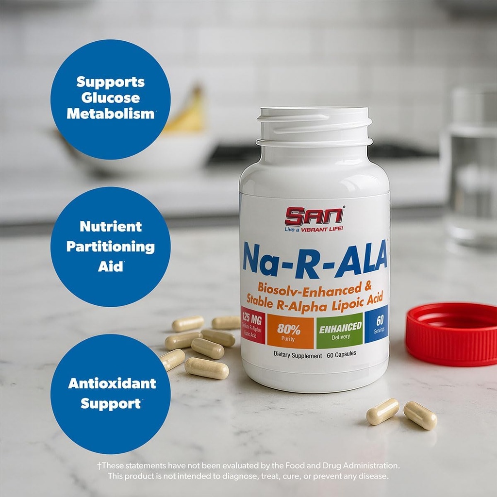 SAN’s Na-R-ALA - Stabilized R-Alpha Lipoic Acid 125mg per Serving [High Potency & Increased Absorption], 60 Capsules 4