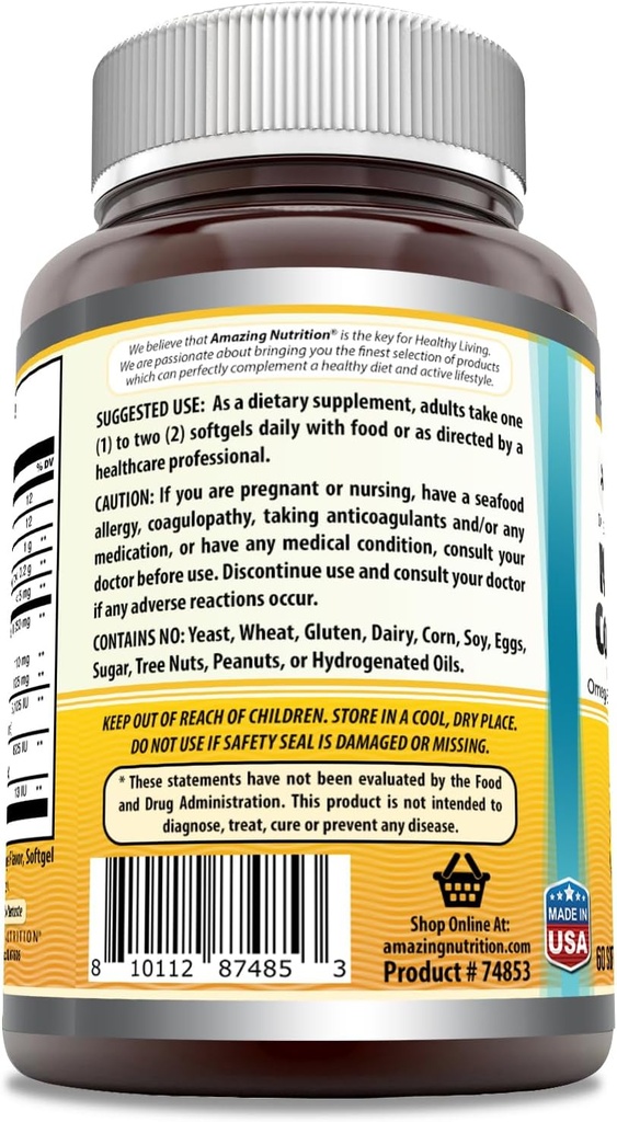 Amazing Omega Norwegian Cod Liver Oil 1250 Mg Softgels Supplement | Omega-3, EPA, DHA, Vitamin A, Vitamin D & Vitamin E (Orange | 60 Count) 4