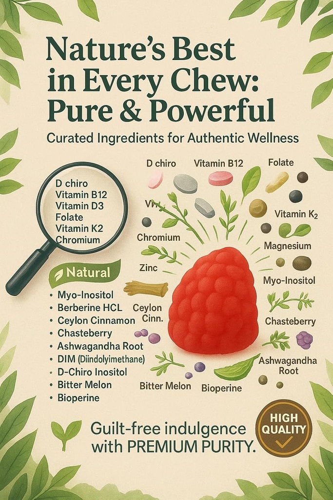 Sugar Free Myo-Inositol & D-Chiro Inositol Gummies for Women, Berberine Vitamin D3 K2 DIM Magnesium Glycinate Oxide L-Methylfolate Supplement for Women, Fertility, Hormone Balance, PMS, Ovarian Health 3