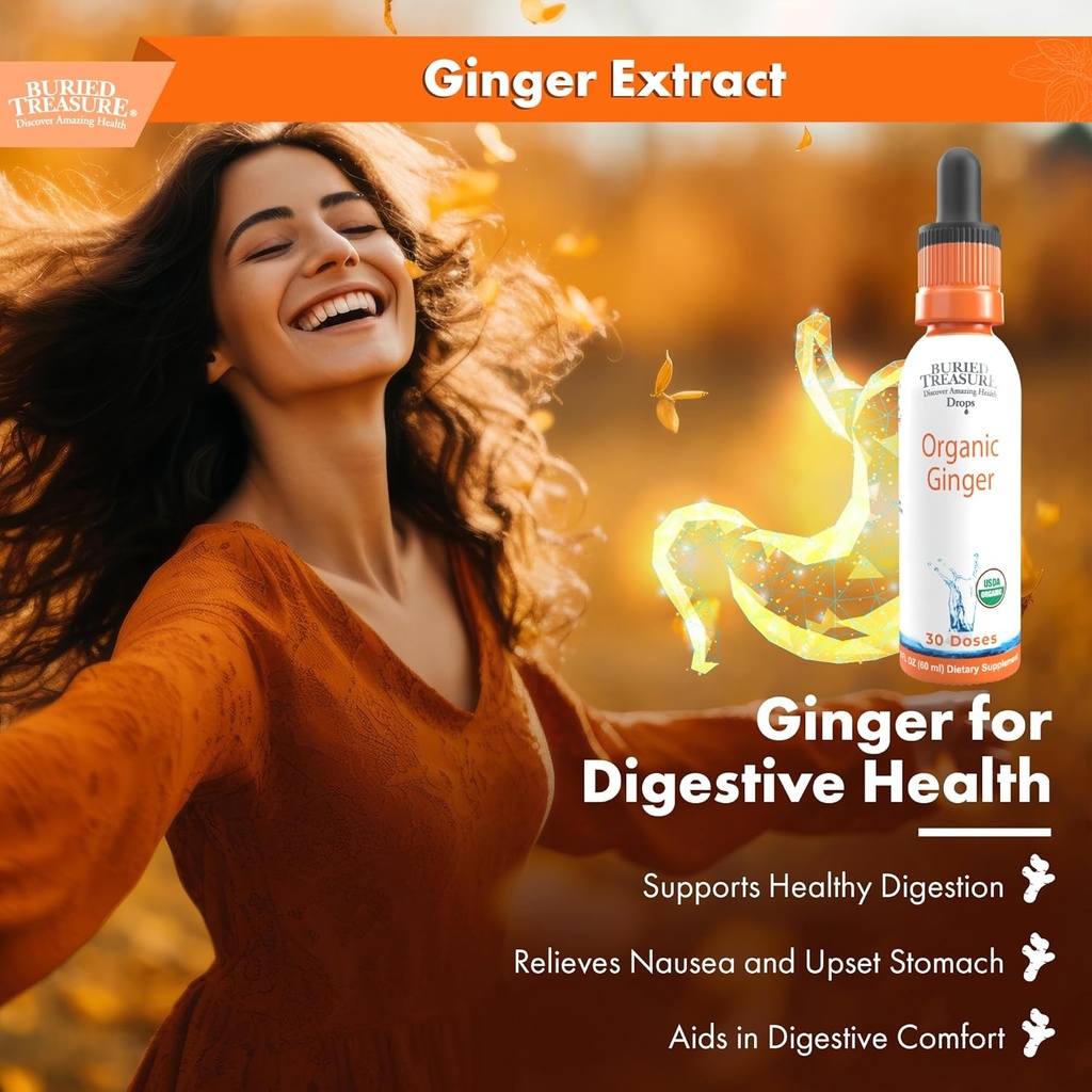 Buried Treasure Ginger Drops - Made with Organic Ginger Root for Digestive Support, Upset Stomach Settle Drops, No Sugar, Alcohol Free, Versatile Use for Ginger Tea or Direct Consumption, 30 Servings 5