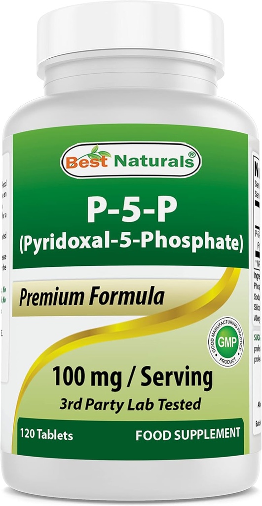 Best Naturals P5P Vitamin B6 (Pyridoxal 5 Phosphate) 100 mg/Serving - 120 Tablets - an Active Form of Vitamin B6. 2