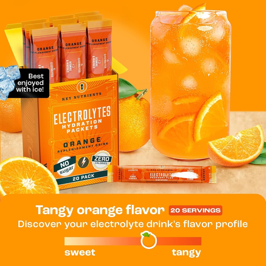 KEY NUTRIENTS Electrolytes Powder Packets 20 Pack - No Sugar, Delicious Tangy Orange, Hydration Packets with Electrolyte Powder for Refreshing Electrolyte Drink Mix Packets - Zero Calories 4